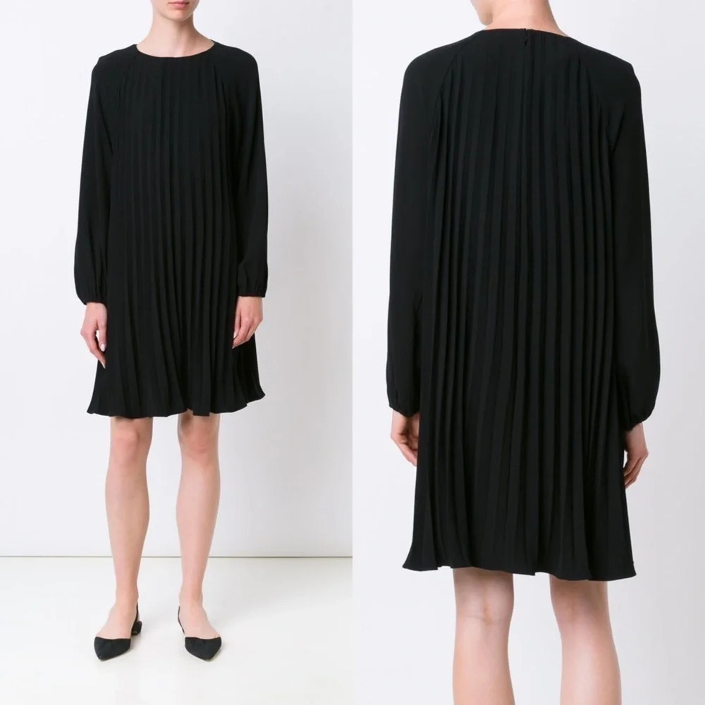 New CO Pleated Short Dress Black Designer Business Casual Women’s Medium